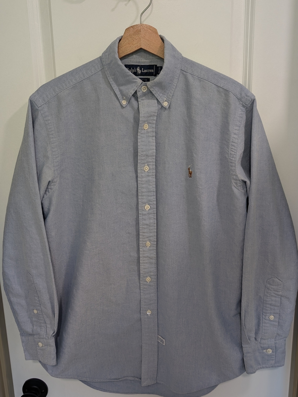 Ralph Lauren Light Blue Button-Down Oxford Shirt with Flesh Pony Logo 15 1/2 33